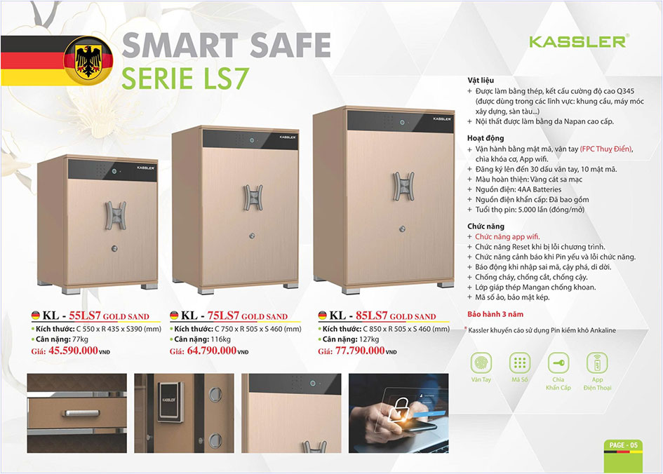 Két Sắt Vân Tay Kassler KL-55LS7 Gold Sand